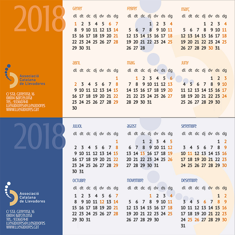 calendari 2018 Associació Catalana de Llevadores